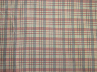 silk taffeta fabric Plaids pink / ivory / blue 54" wide TAF#C56[1]
