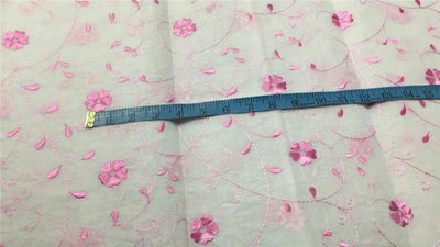 100 % Cotton organdy fabric floral pink colour embroidered single length 2.70 yards 44" wide [9229]