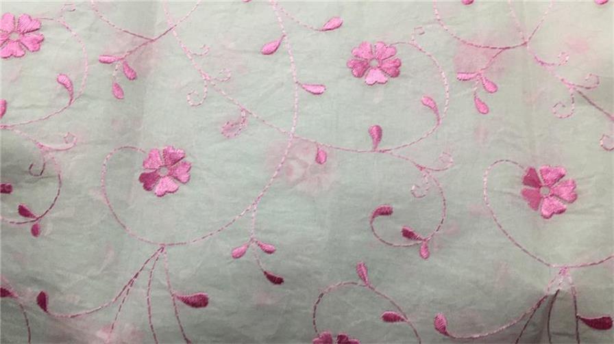 100 % Cotton organdy fabric floral pink colour embroidered single length 2.70 yards 44" wide [9229]