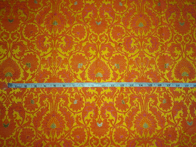 Silk Brocade Fabric Mango Yellow, Orange & Metallic Gold color 44" wide BRO317[1]