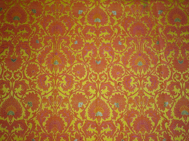 Silk Brocade Fabric Mango Yellow, Orange & Metallic Gold color 44" wide BRO317[1]