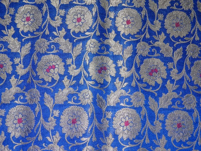 Silk Brocade Fabric Blue,Pink & Metallic Gold color 44" wide BRO338[6]