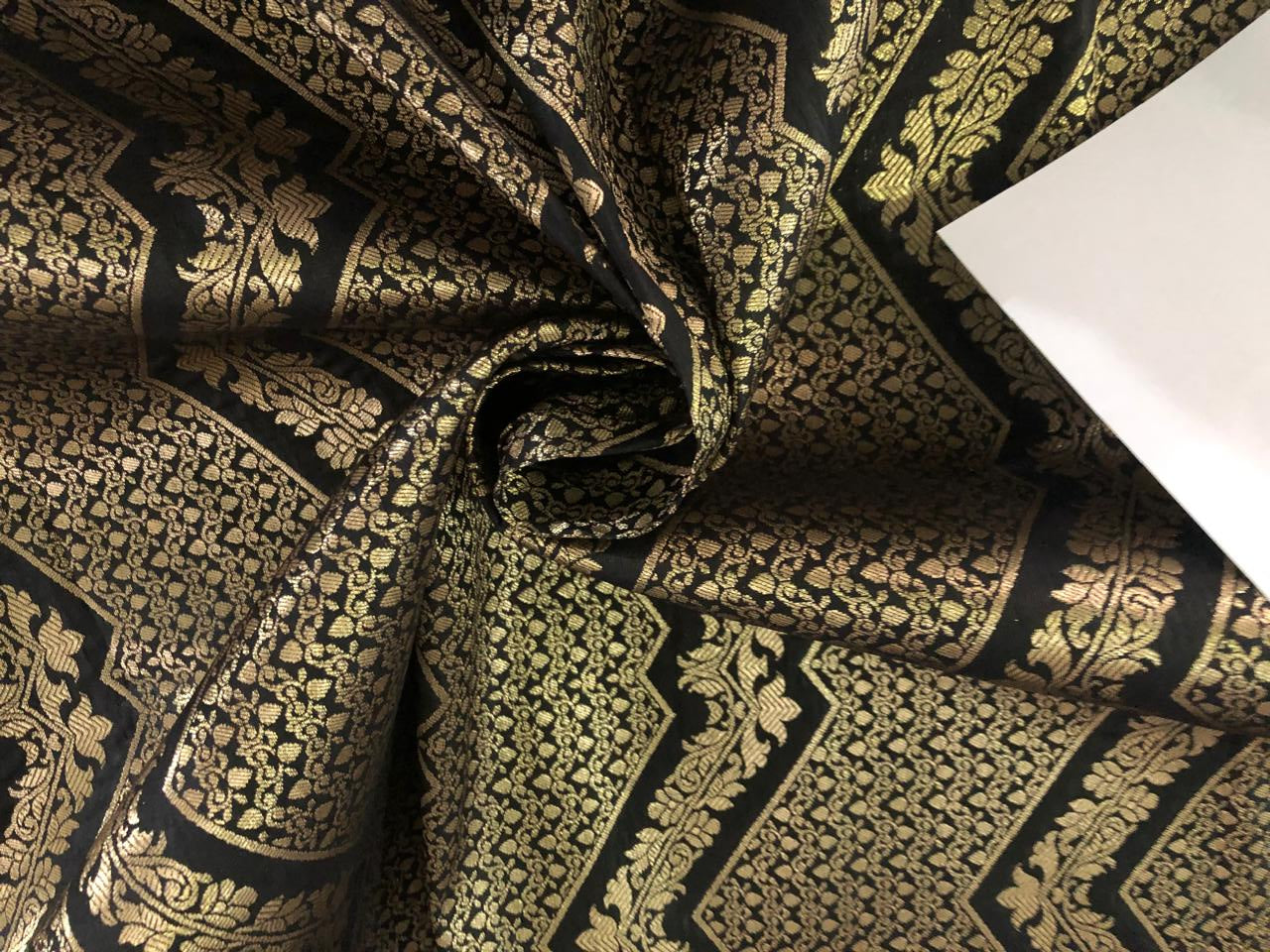 Lime Green & Red Kente Brocade with Zigzag Chevron Motif and Metallic Thread Highlights