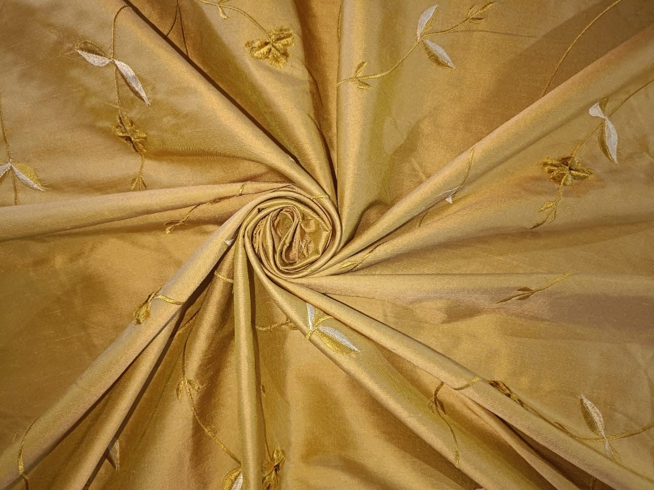 100% SILK DUPION GOLD WITH GOLD FLORAL VELVET EMBROIDERY 54" wide DUPE47[2]