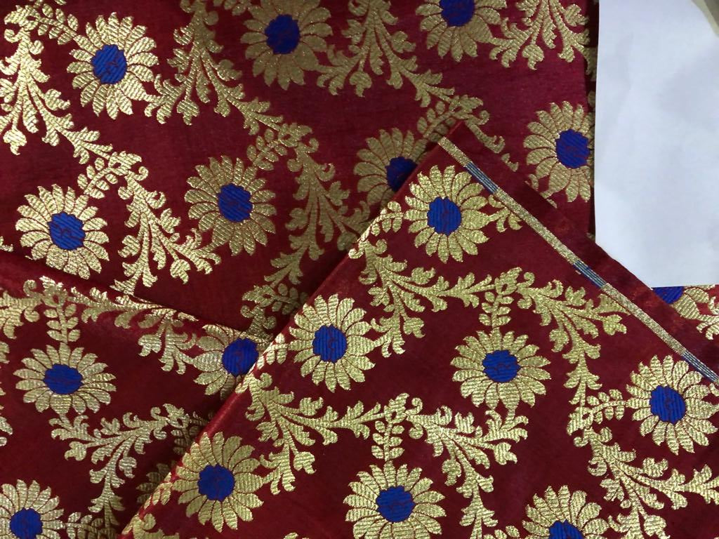 Silk Brocade fabric 44" wide Floral Jacquard available in 4 colors BRO916 red, navy, red wine, royal blue