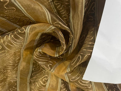 SILK ORGANZA FABRIC stripes with embroidery available in 2 colors gold and slate blue [3200/3201]