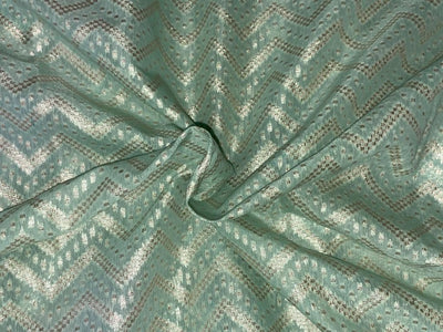 Chanderi Pure Silk fabric geometric PRINT green color 44" wide [13060] by the yard