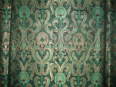 Heavy Pure Silk Brocade Fabric Green, Bronze &amp; Black