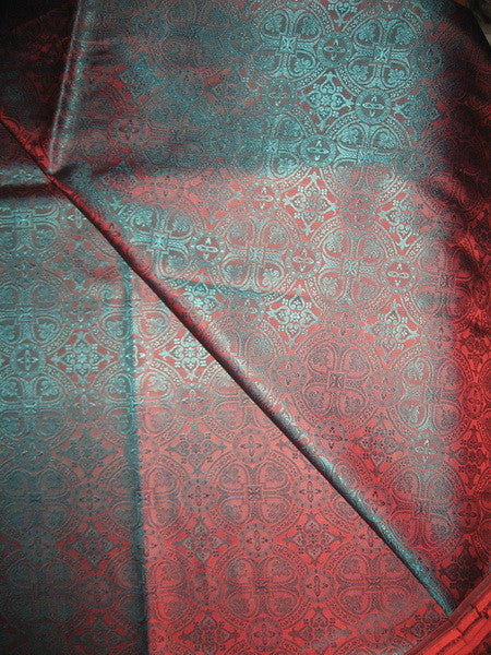 Silk Brocade Vestment Fabric Green & Orangeish Red 44" wide BRO151[1]