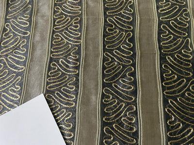 SILK ORGANZA FABRIC stripes with embroidery available in 2 colors gold and slate blue [3200/3201]