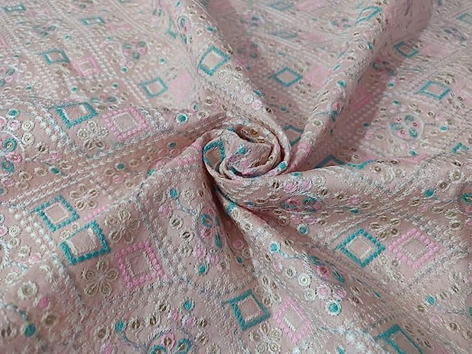 Silk Brocade Fabric Pastel Green,Blue,Pink and Gold color Sequins Embroidered 44" wide BRO792[1]