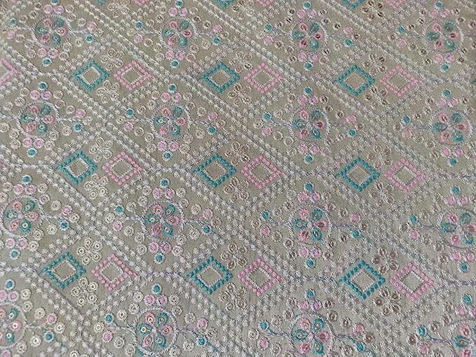 Silk Brocade Fabric Pastel Green,Blue,Pink and Gold color Sequins Embroidered 44" wide BRO792[1]