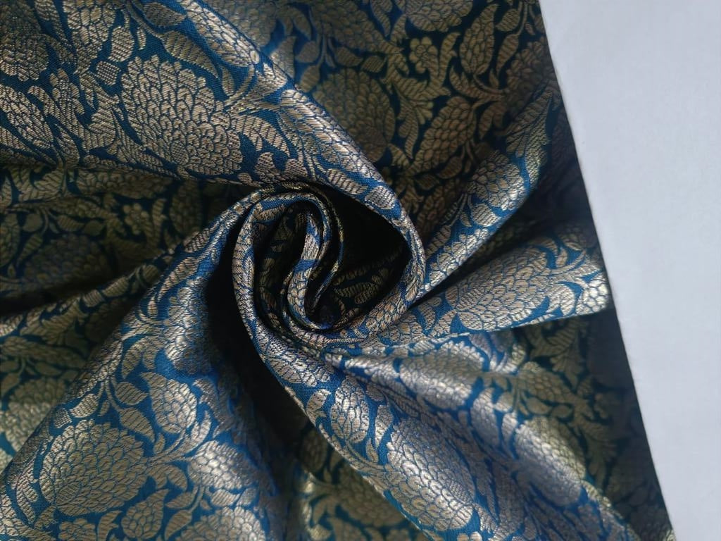 Blue Gold Silk Brocade 440 Fabric