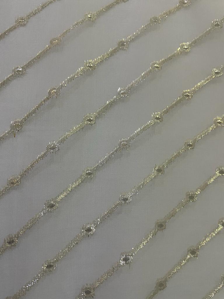 Silk organza fabric with gold jacquard stripe 30-40gms Semi Sheer 44" wide [11007]