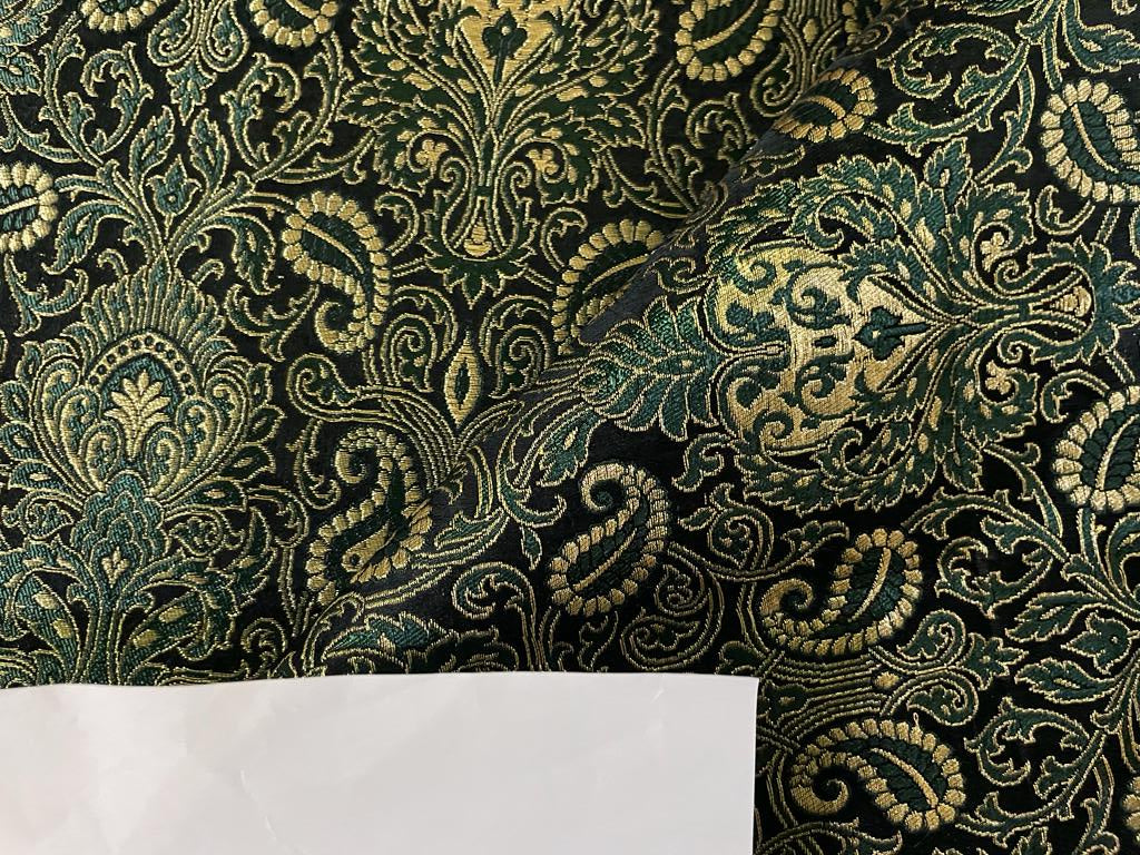 Silk Brocade Fabric Metallic Gold, Green & Black color 34" wide BRO273[3]