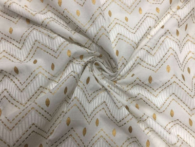 100% Cotton Printed White with golden jacquard Fabric 44 &quot; wide