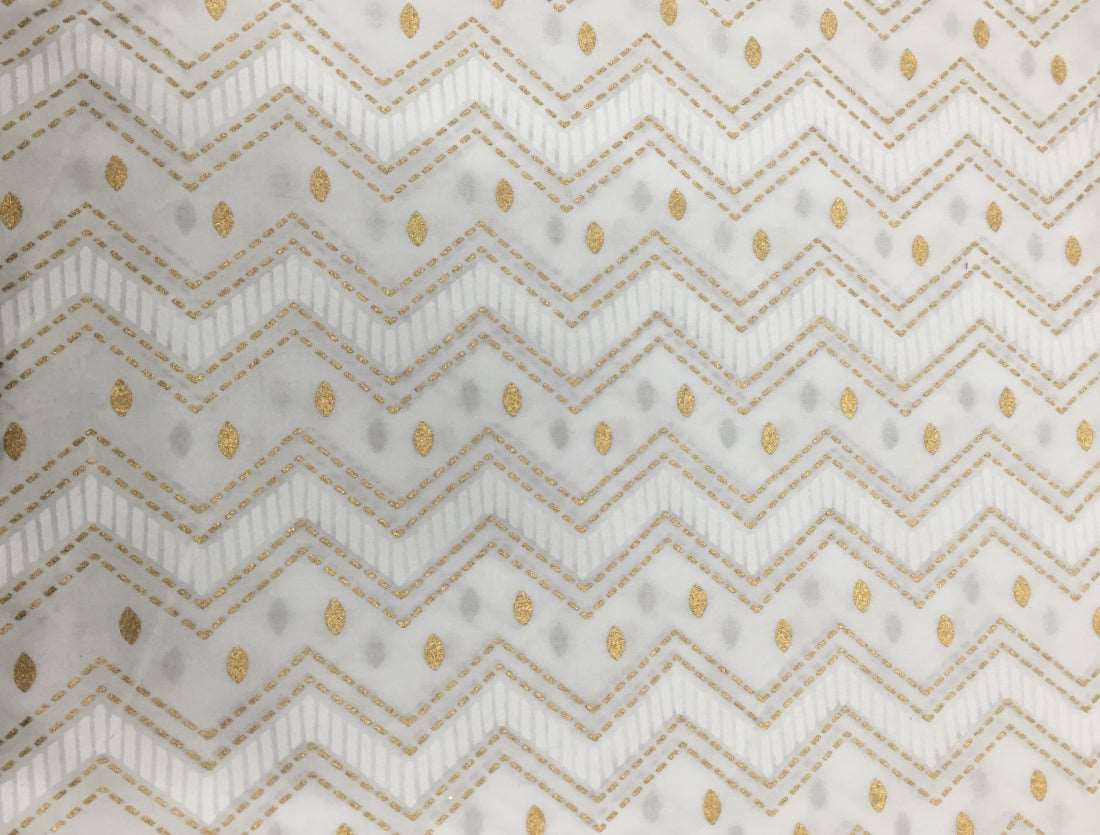 100% Cotton Printed White with golden jacquard Fabric 44 &quot; wide