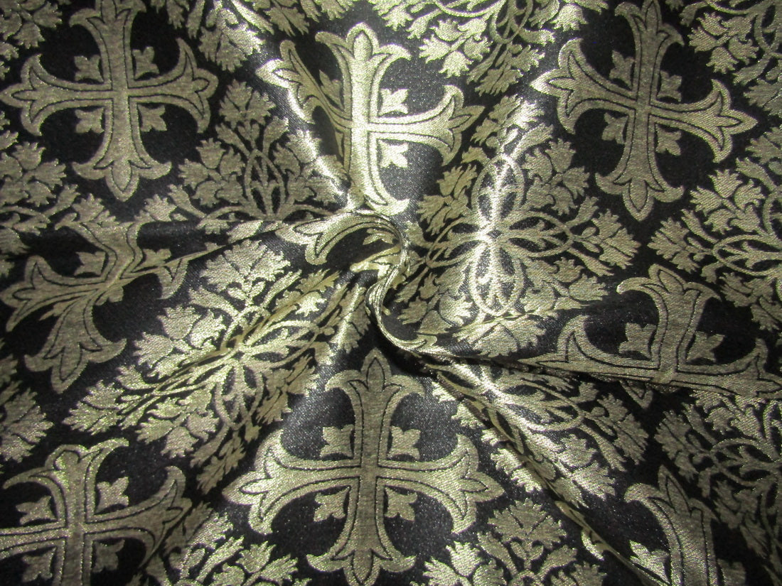 Silk Brocade fabric Black x metallic gold color 44 wide BRO776[4]