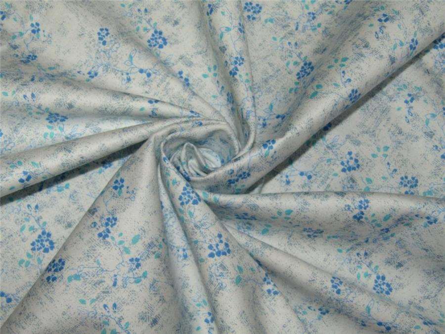 100% COTTON SATIN Ivory &blue color print 58&quot;  wide using Discharge Printing Method