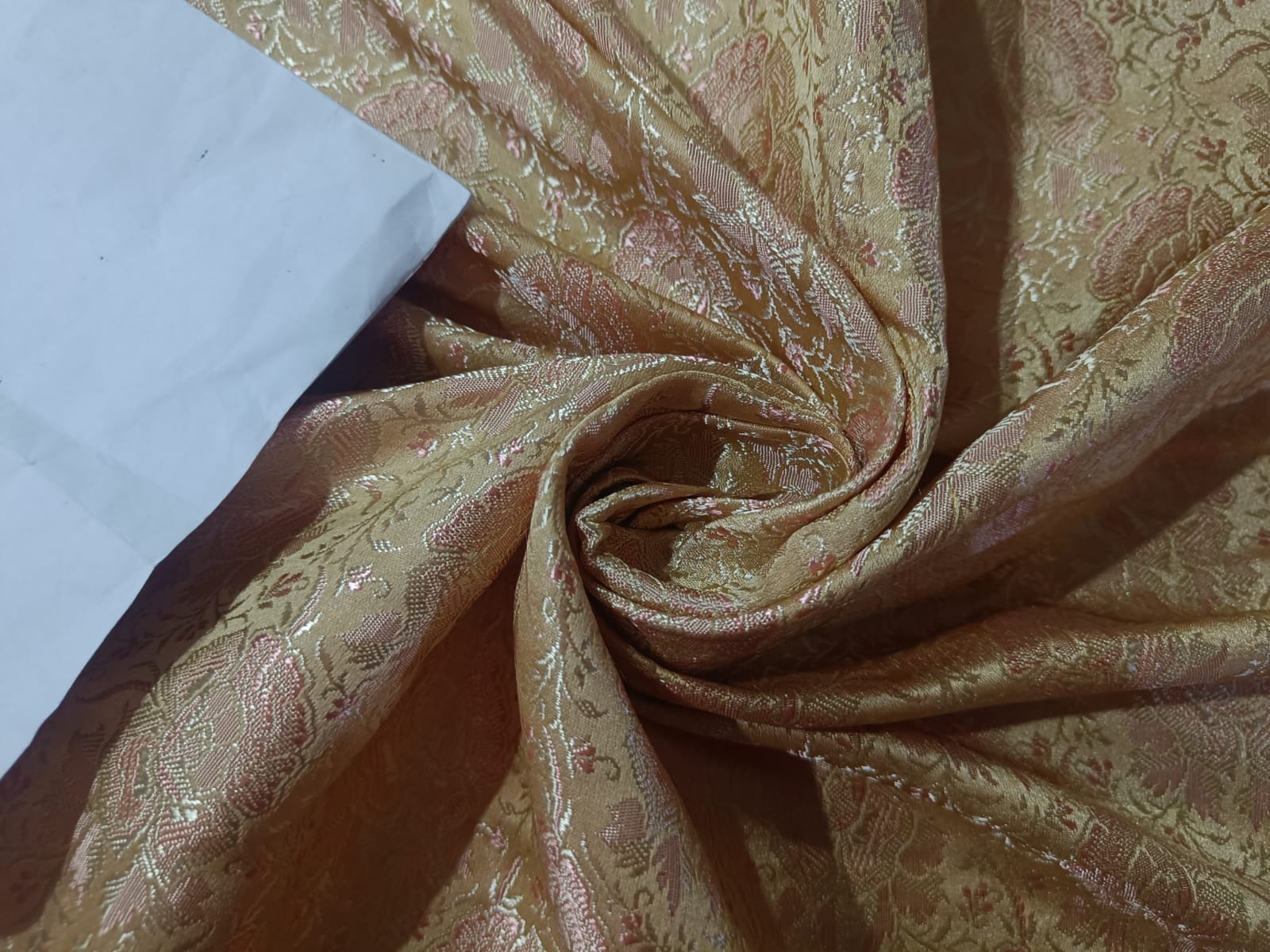 Salmon Pink/Gold Silk Brocade JV-1578/3 Fabric main image 1