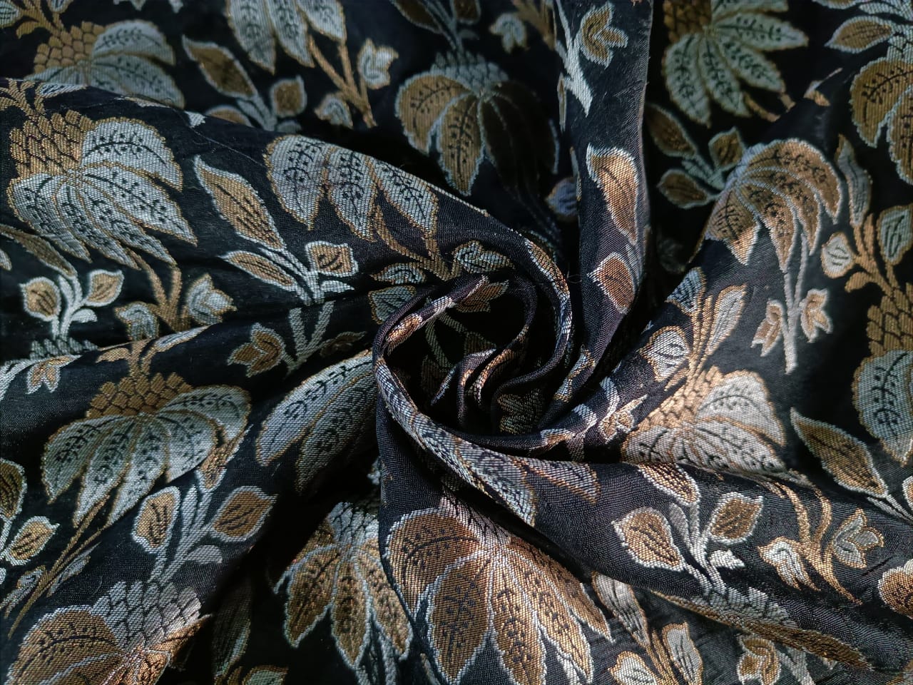 Pure Heavy Silk Brocade Fabric Black,Metallic Silver & Gold color 44 – The  Fabric Factory