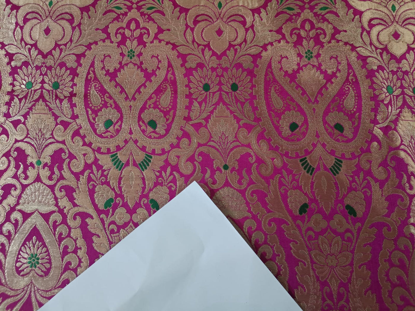 Silk Brocade Fabric Pink, Green & Metalic Gold color 44" wide BRO280[2]