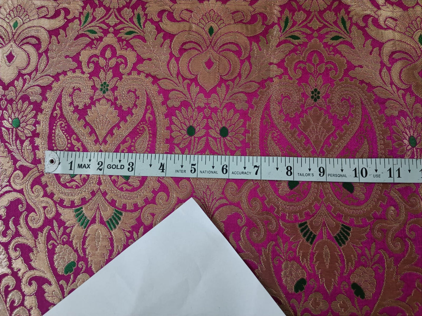Silk Brocade Fabric Pink, Green & Metalic Gold color 44" wide BRO280[2]