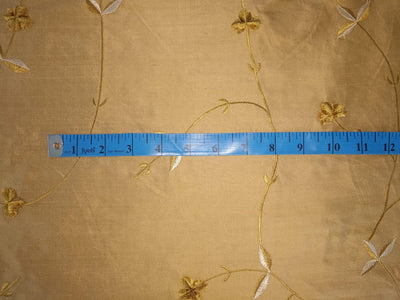 100% SILK DUPION GOLD WITH GOLD FLORAL VELVET EMBROIDERY 54" wide DUPE47[2]