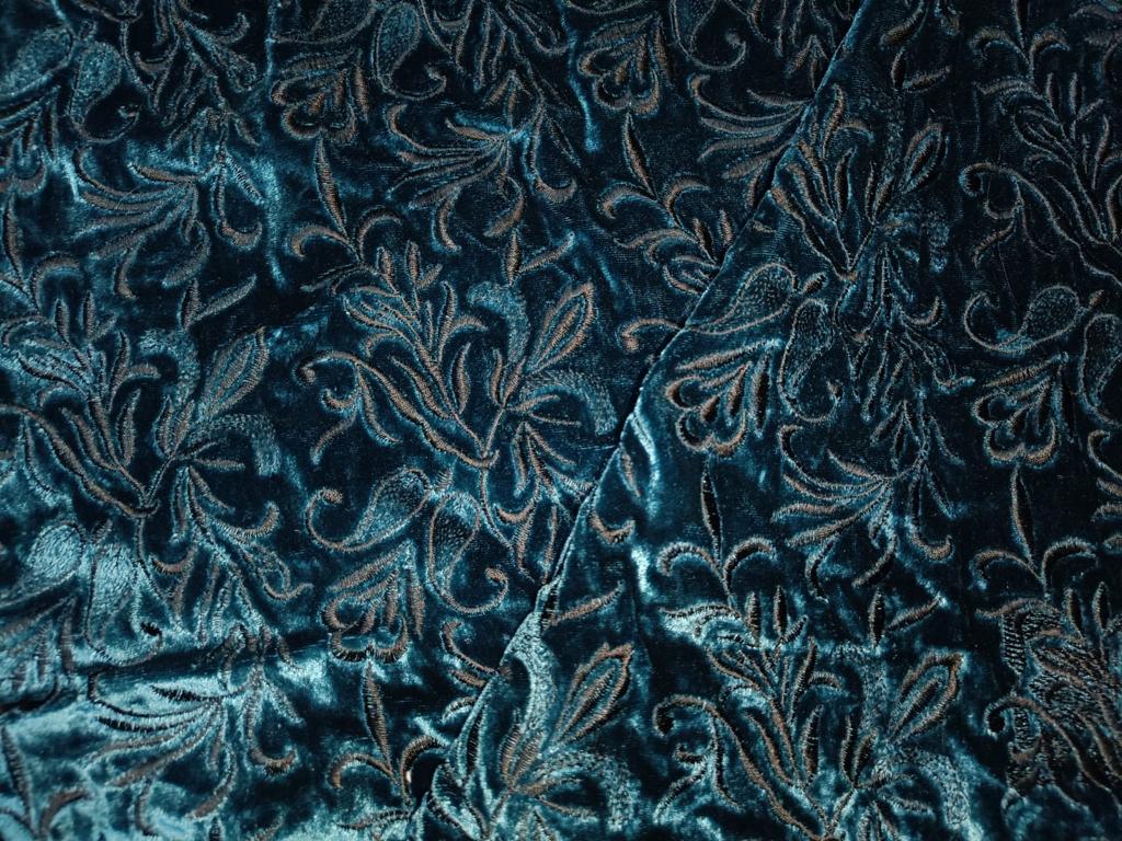 100% cotton Velvet Heavily Embroidered Fabric 54" wide TEAL [14039]