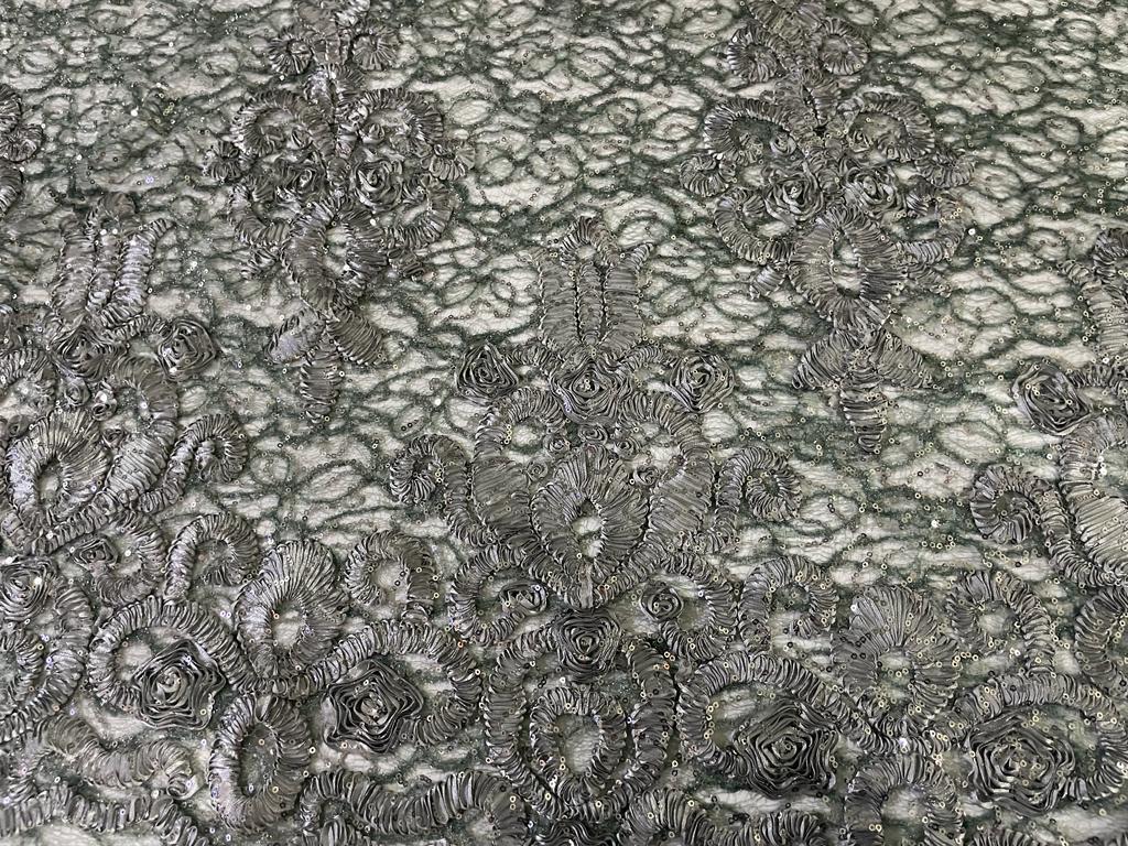 Beautiful Embroidery  LACE fabric GREY with sequence 58" WIDE[15042]