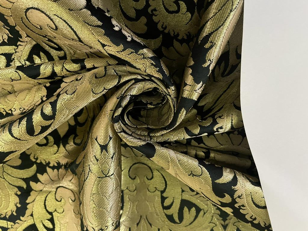 Black White Silk Brocade Fabric