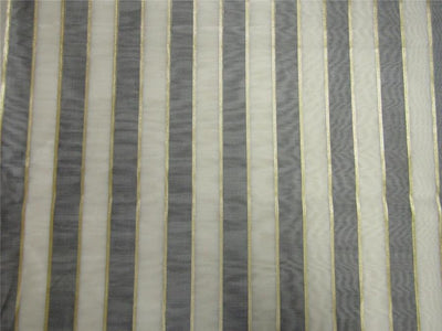 silk chanderi Brocade fabric stripe grey/ivory/gold 44" wide [8943]