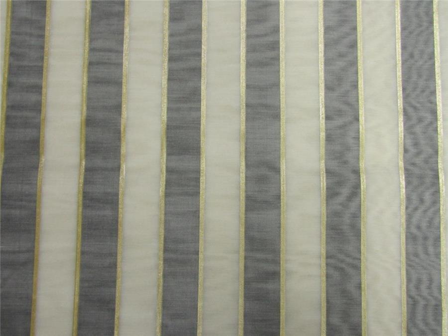silk chanderi Brocade fabric stripe grey/ivory/gold 44" wide [8943]