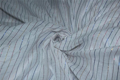 White cotton fabric with multi color stripe lurex weave 44'' wide [8981]
