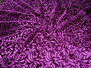 Dark Purple Devore Embossed Viscose Burnout Velvet fabric 44 wide –