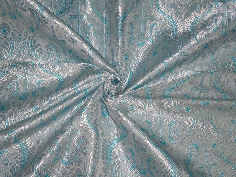 Silk Brocade Vestment Fabric Sky Blue & Ivory color 44" wide BRO352[1]