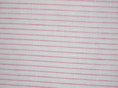 Superb Quality Linen Club White with baby pink horizontal pin stripes fabric 58" wide [1378]