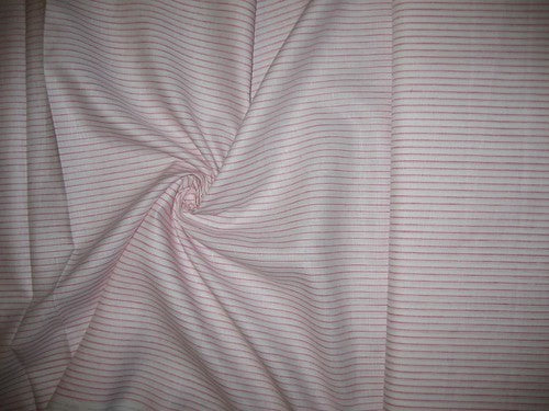 Superb Quality Linen Club White with baby pink horizontal pin stripes fabric 58" wide [1378]