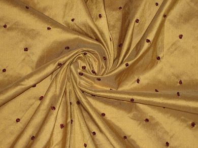 SILK DUPIONI Fabric Gold with Red embroidered dots 54" wide [1630]