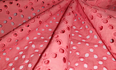 100 % Cotton Eyelet Embroidered Fabric 44" wide available in two colors coral and yellow[12803/12869]