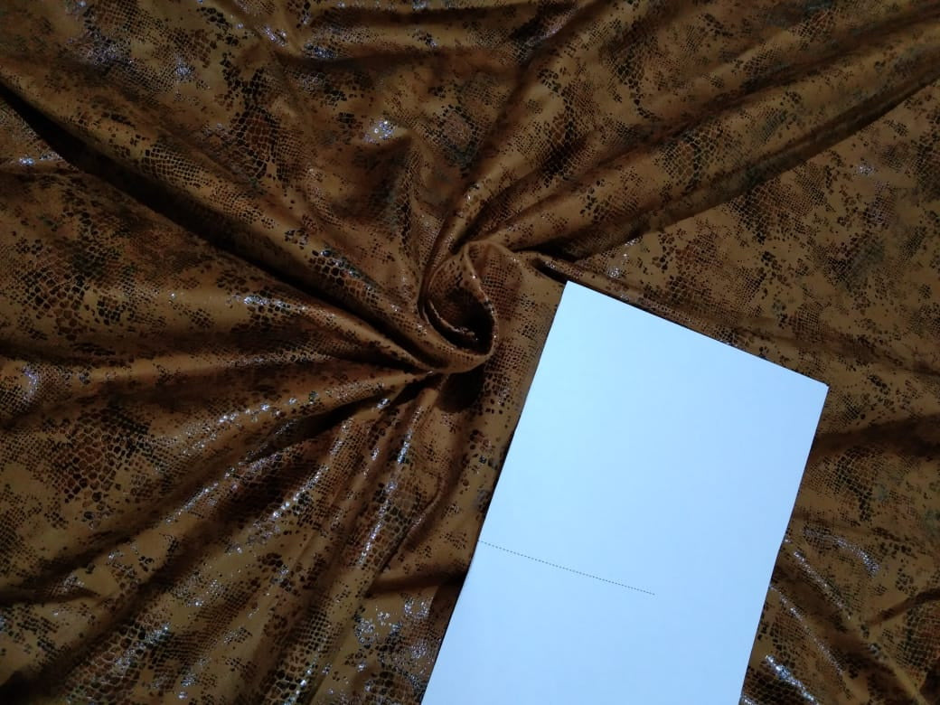 100% Polyester scuba Suede Fabric BROWN colour BRONZE FOIL PRINT 58" wide[10165]