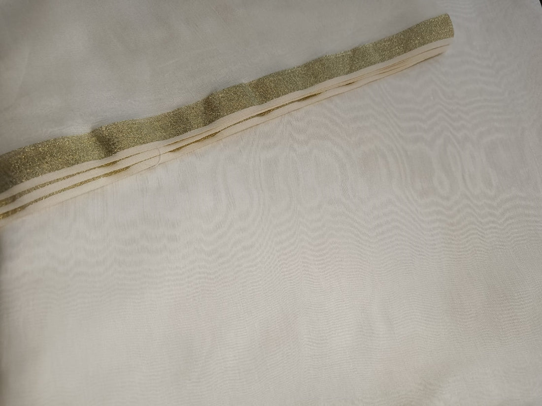 Pure Silk Cotton Chanderi Fabric with metallic gold border 44'' wide [11989] by the yard