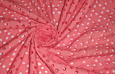 100 % Cotton Eyelet Embroidered Fabric 44" wide available in two colors coral and yellow[12803/12869]