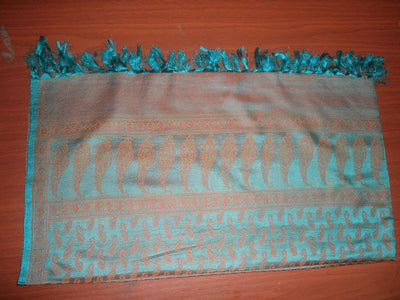 silk plus wool brocade jacquard stole-green 44" wide [2508]