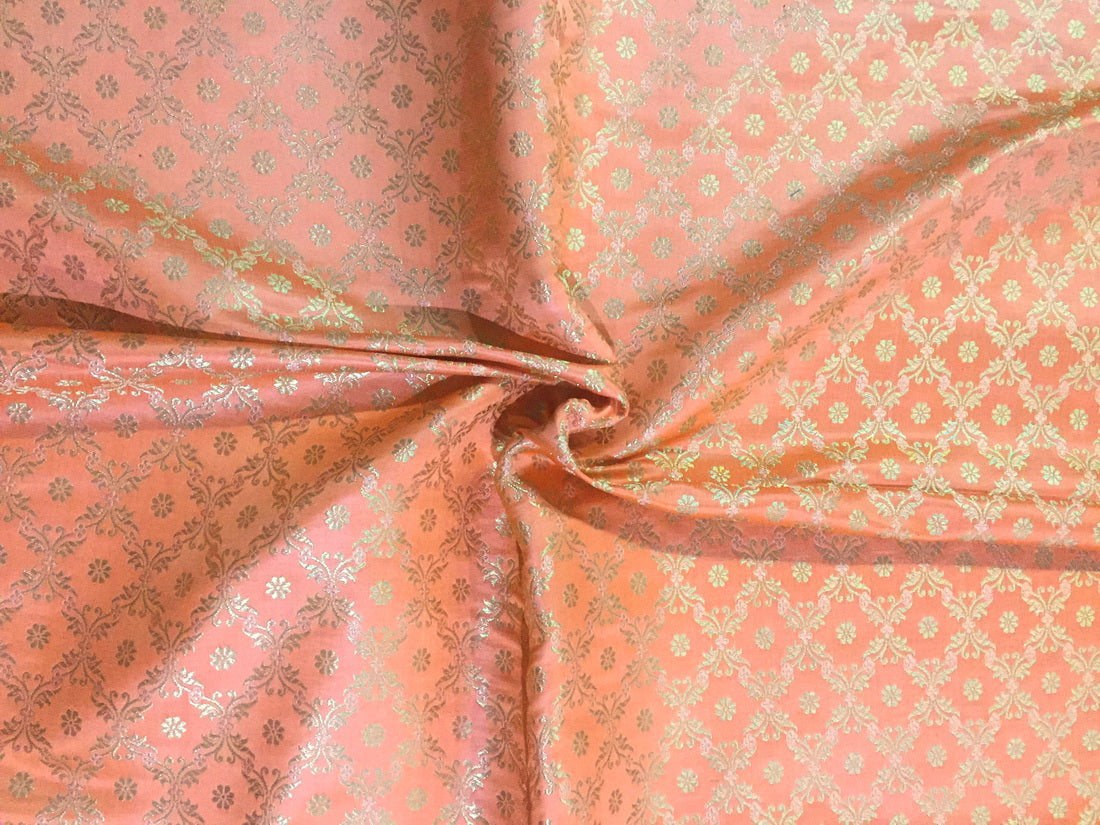Silk Brocade fabric peachy orange x metallic gold 44" wide BRO702[4]