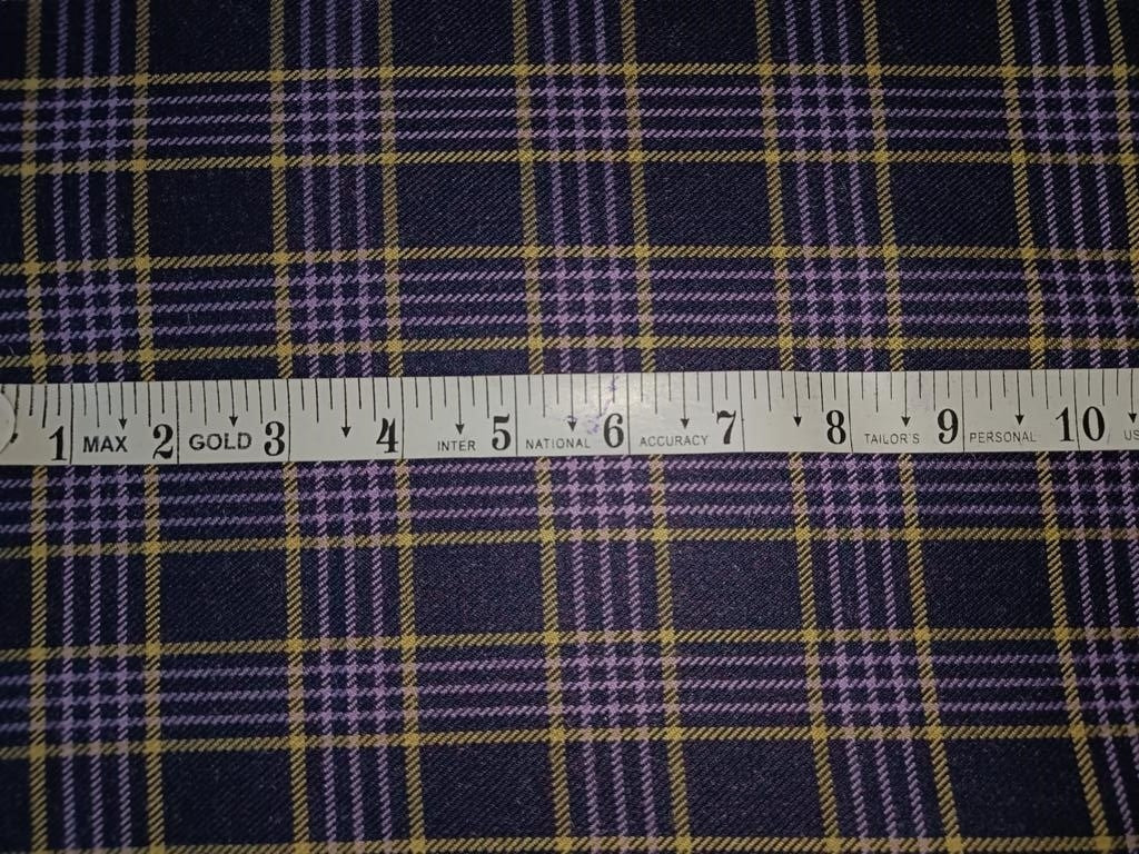 Tweed Suiting Heavy weight premium Fabric navy blue ,purple and yellow Plaids 58" wide [12864]