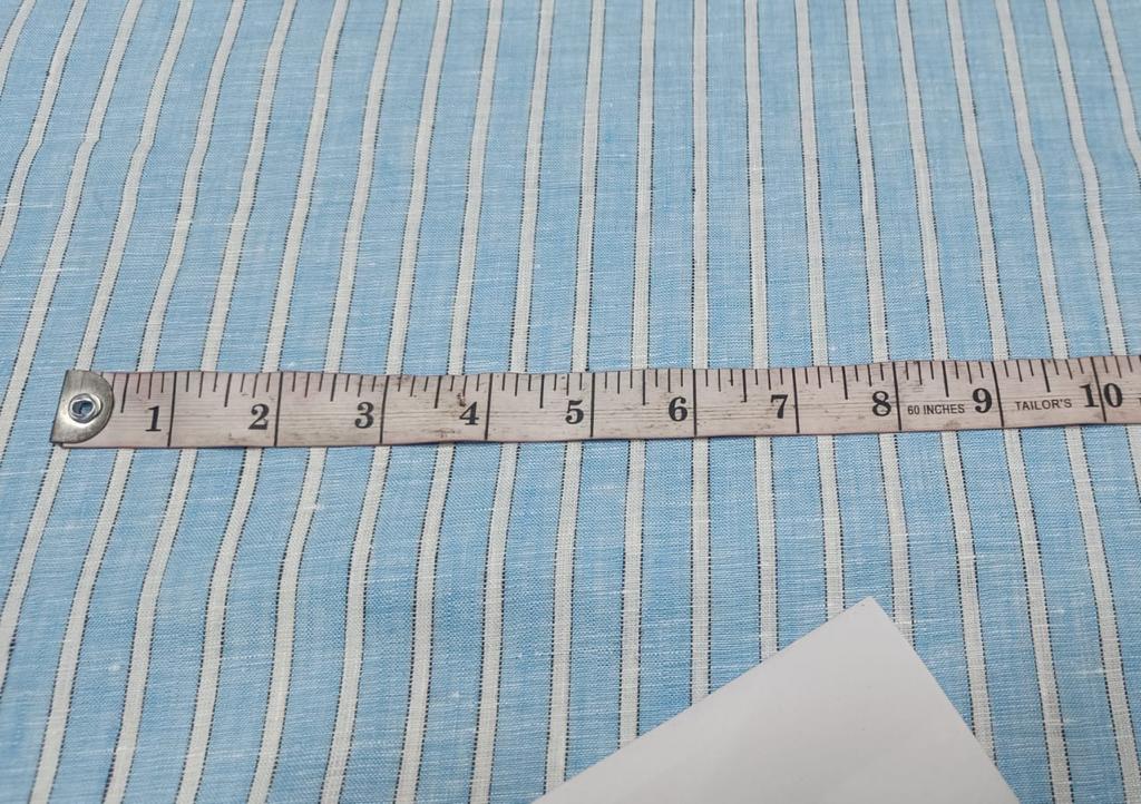 100% Linen Ivory and Blue stripe 60's Lea Fabric 58" [10799]