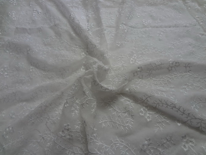 white silk chiffon fabric with vine/floral embroidery 44" wide [4461]