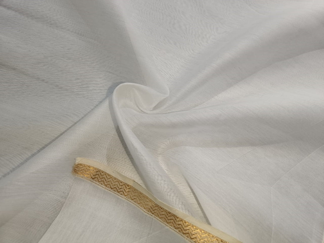 Pure Silk Cotton Chanderi Fabric with metallic gold border 44'' wide [11988] by the yard