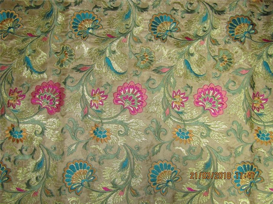 Silk Brocade fabric gold color with embroidery 44" wide BRO574[1]
